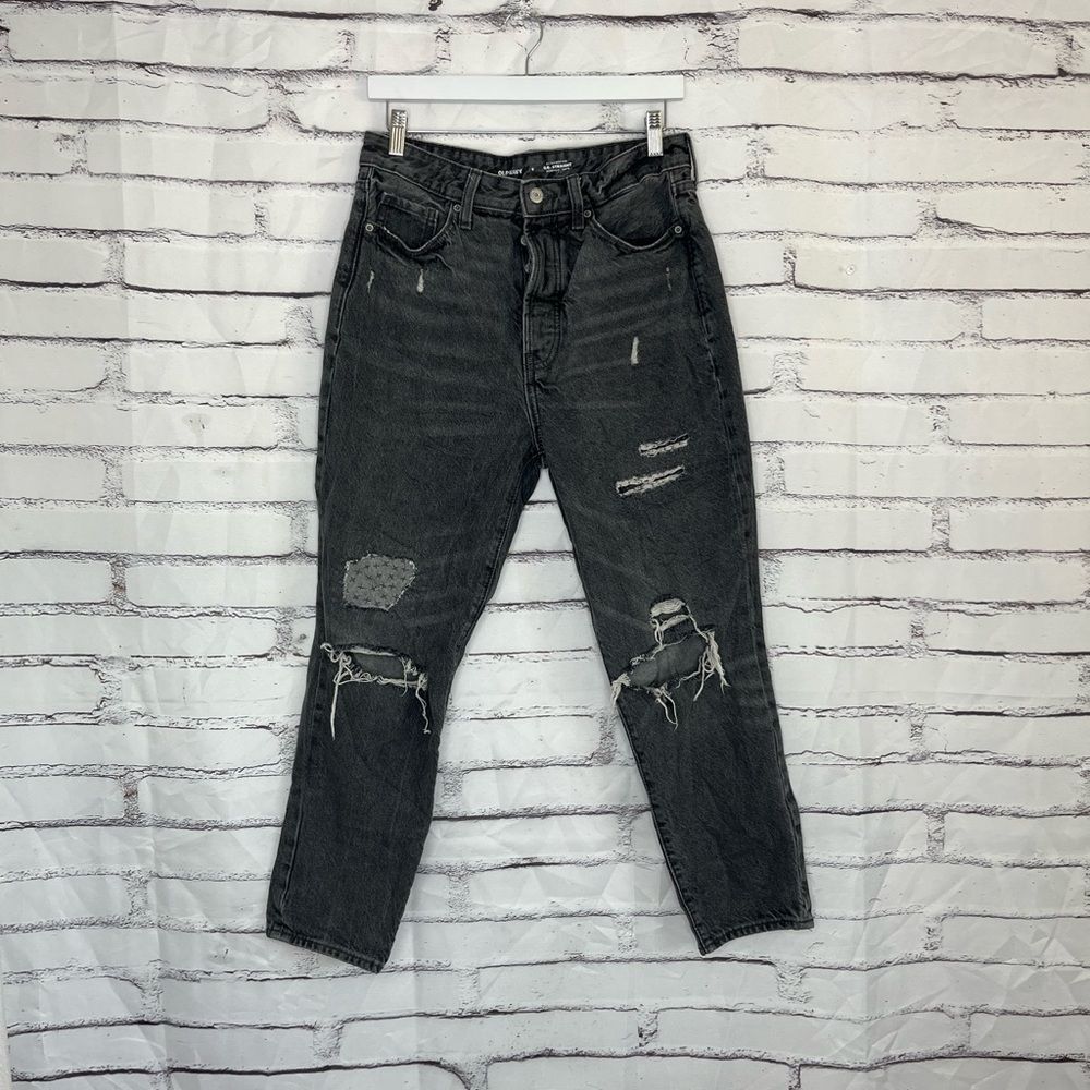 Vintage Y2K Old Navy Extra High Rise Straight Leg Jeans Dark Grey Distressed 8